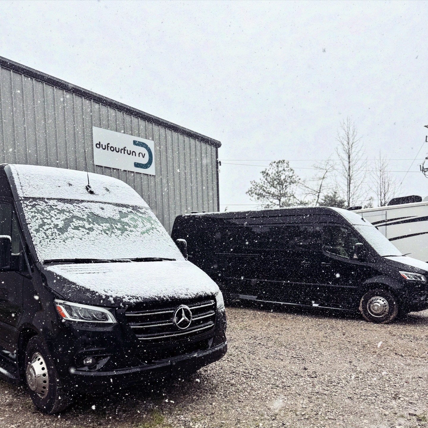 Dufourfun RV Sprinter fleet at headquarters in the snow